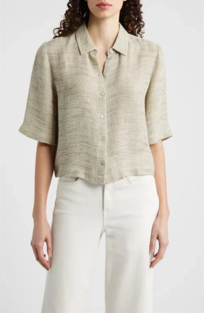 Eileen Fisher Short Sleeve Organic Linen Blend Button-up Shirt In Multi