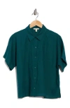 Eileen Fisher Short Sleeve Organic Linen Button-up Shirt In Green