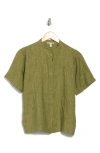 Eileen Fisher Short Sleeve Organic Linen Button-up Shirt In Green