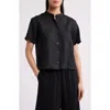 Eileen Fisher Short Sleeve Organic Linen Button-up Shirt In Black