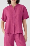 EILEEN FISHER SHORT SLEEVE ORGANIC LINEN BUTTON-UP SHIRT