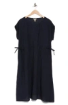Eileen Fisher Short Sleeve Organic Linen Midi Dress In Black