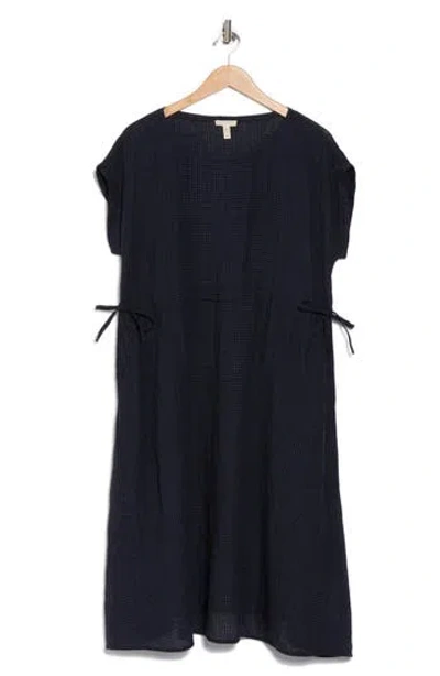 Eileen Fisher Short Sleeve Organic Linen Midi Dress In Black
