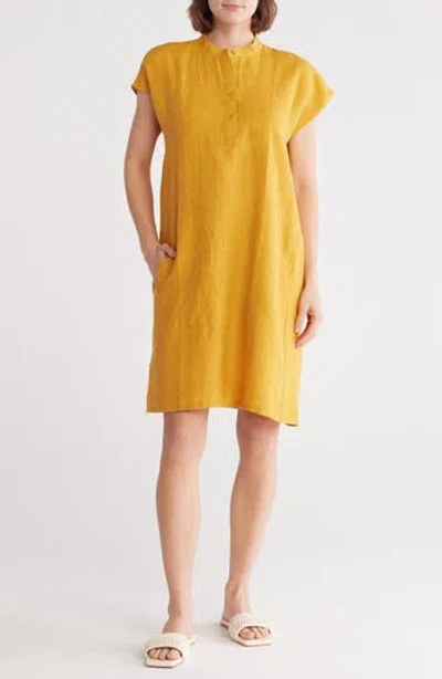 Eileen Fisher Short Sleeve Organic Linen Shift Dress