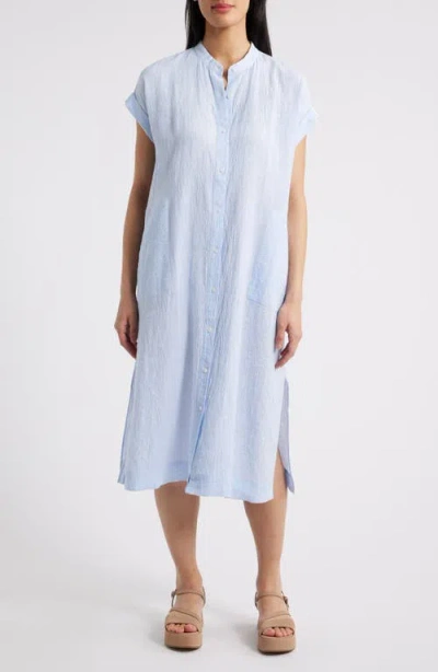 Eileen Fisher Short Sleeve Organic Linen Shift Dress In Ultramarine