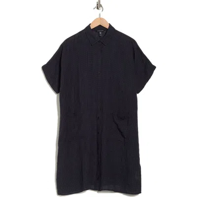 Eileen Fisher Short Sleeve Organic Linen Shirtdress In Blue