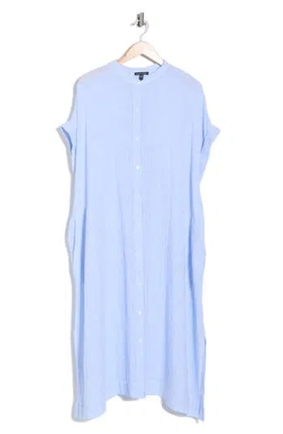 Eileen Fisher Short Sleeve Organic Linen Shirtdress In Blue