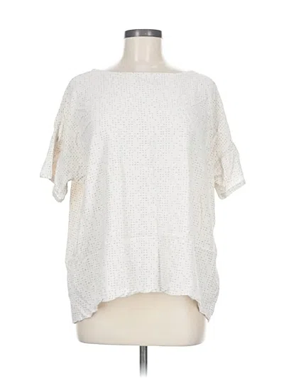 Pre-owned Eileen Fisher Short Sleeve Top Ivory Crew Neck Tops In White