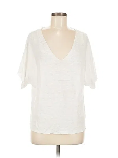 Pre-owned Eileen Fisher Short Sleeve Top Ivory V Neck Tops In White