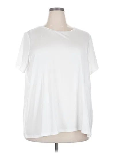Pre-owned Eileen Fisher Short Sleeve Top White Solid Pattern Crew Neck Tops