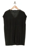 Eileen Fisher Short Sleeve V-neck Organic Linen Sweater In Seaweed