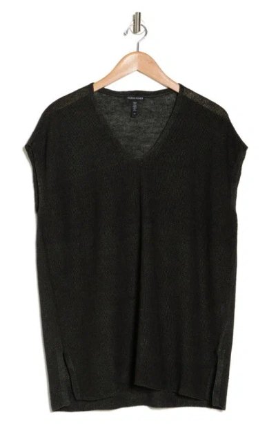 Eileen Fisher Short Sleeve V-neck Organic Linen Sweater In Seaweed