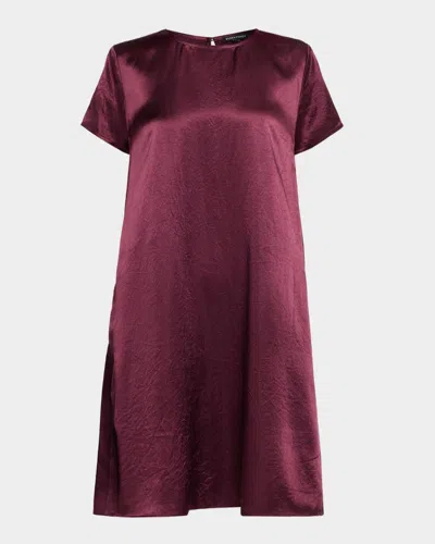 Eileen Fisher Short-sleeve Satin Mini Shift Dress In Multi