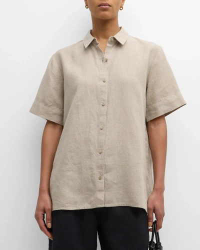 Eileen Fisher Side-slit Organic Linen Shirt In Undyed Natural