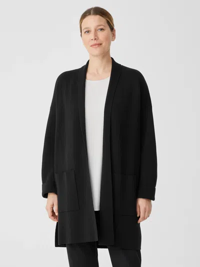 Eileen Fisher Silk And Cotton Interlock Long Cardigan In Black