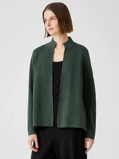 Eileen Fisher Silk & Organic Cotton Interlock Jacket In Green