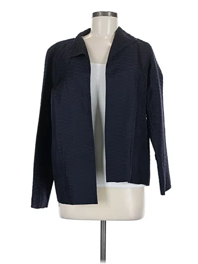 Pre-owned Eileen Fisher Silk Blazer Jacket In Blue