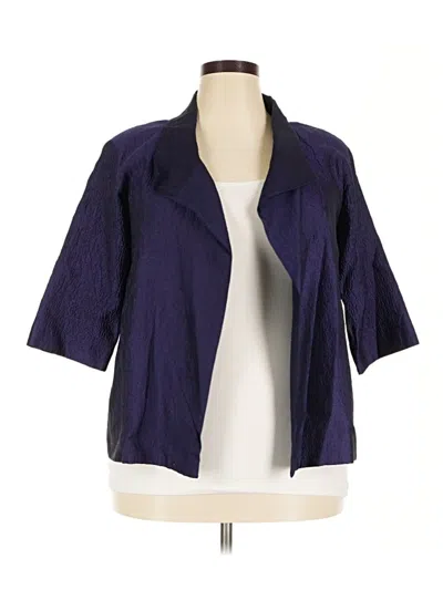 Pre-owned Eileen Fisher Silk Blazer Jacket In Blue