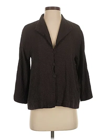 Pre-owned Eileen Fisher Silk Blazer Jacket In Brown