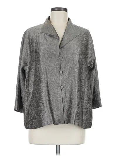Pre-owned Eileen Fisher Silk Blazer Jacket In Gray