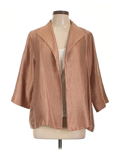 Pre-owned Eileen Fisher Silk Blazer Jacket In Tan