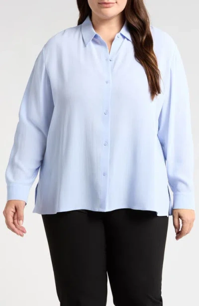 Eileen Fisher Silk Button-up Shirt In Blue