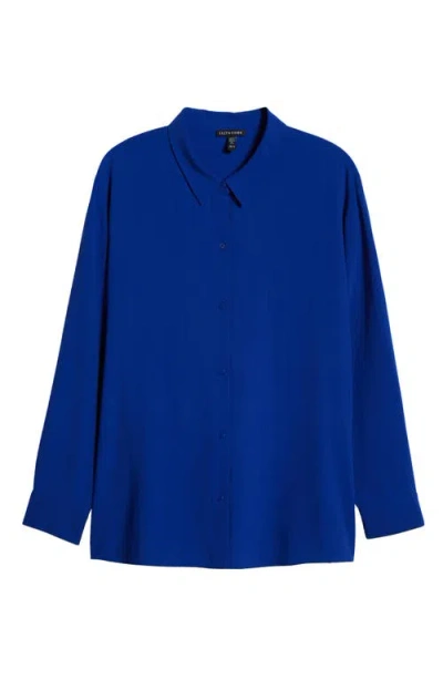 Eileen Fisher Silk Button-up Shirt In Lapis