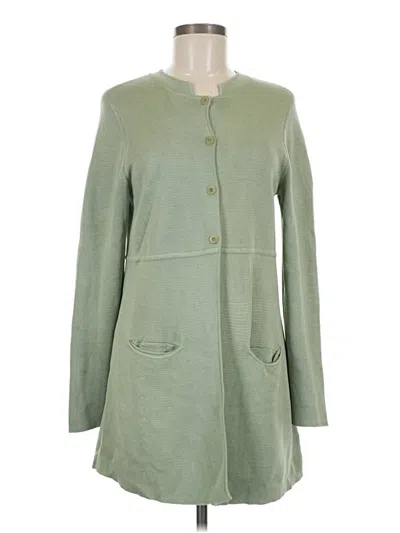 Pre-owned Eileen Fisher Silk Cardigan Sweater In Green