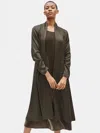 Eileen Fisher Silk Crepe Back Satin Long Jacket In Brown