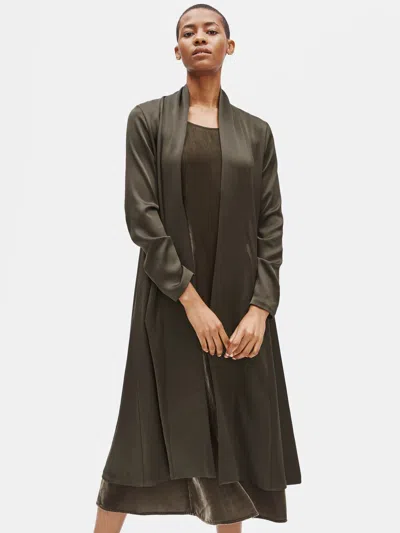 Eileen Fisher Silk Crepe Back Satin Long Jacket In Brown