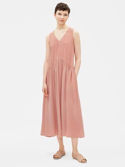 Eileen Fisher Silk Crepe De Chine Drop-waist Dress In Neutral