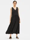 Eileen Fisher Silk Crepe De Chine Drop-waist Dress In Black
