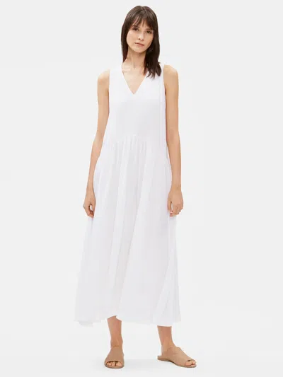 Eileen Fisher Silk Crepe De Chine Drop-waist Dress In White