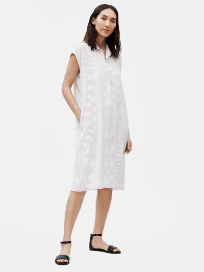 Eileen Fisher Silk Crepe De Chine Striped Shirtdress In White