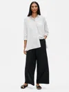 Eileen Fisher Silk Crepe De Chine Striped Swing Shirt In White