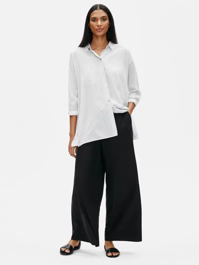 Eileen Fisher Silk Crepe De Chine Striped Swing Shirt In White