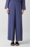 Eileen Fisher Silk Crepe Georgette Ankle Wide Leg Pants In Bluette