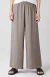 Eileen Fisher Cropped Wide-leg Silk Georgette Crepe Pants In Cocoa