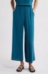 Eileen Fisher Cropped Wide-leg Silk Georgette Crepe Pants In Harbor