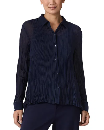 Eileen Fisher Textured Silk Button-up Shirt In Ink