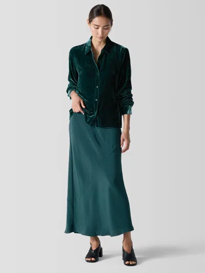 Eileen Fisher Silk Double Crepe Bias Skirt In Blue