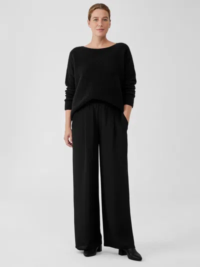 Eileen Fisher Silk Double Crepe Wide-leg Pant In Black