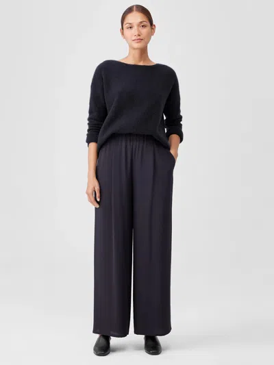 Eileen Fisher Silk Double Crepe Wide-leg Pant In Black