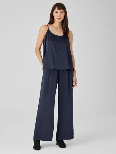 Eileen Fisher Silk Double Crepe Wide-leg Pant In Blue