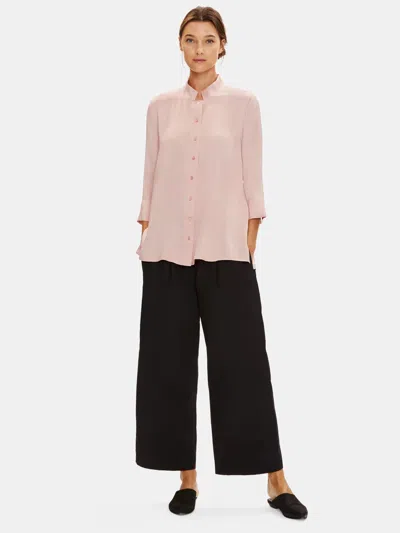 Eileen Fisher Silk Dupioni Stand Collar Shirt In White