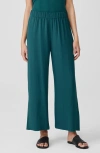 Eileen Fisher Silk Georgette Crepe Ankle Straight Leg Pants In Agean