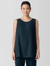 Eileen Fisher Silk Georgette Crepe Ballet Neck Long Tank In Blue