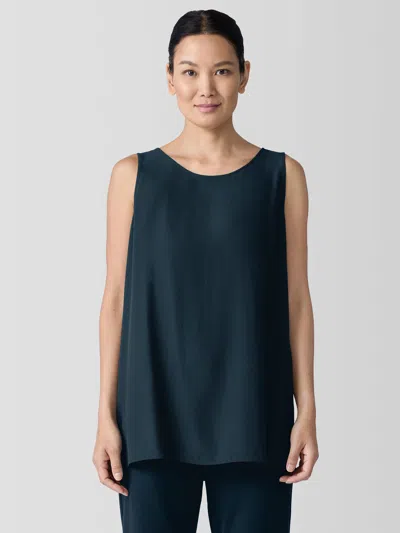 Eileen Fisher Silk Georgette Crepe Ballet Neck Long Tank In Blue
