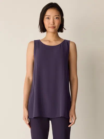 Eileen Fisher Silk Georgette Crepe Ballet Neck Long Tank In Purple