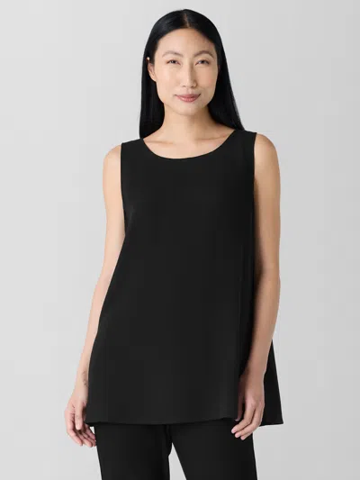 Eileen Fisher Silk Georgette Crepe Ballet Neck Long Tank In Black